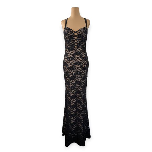 Jump Apparel Sz 5/6 Prom Homecoming Formal Long Black Illusion Dress NWT - Picture 1 of 10